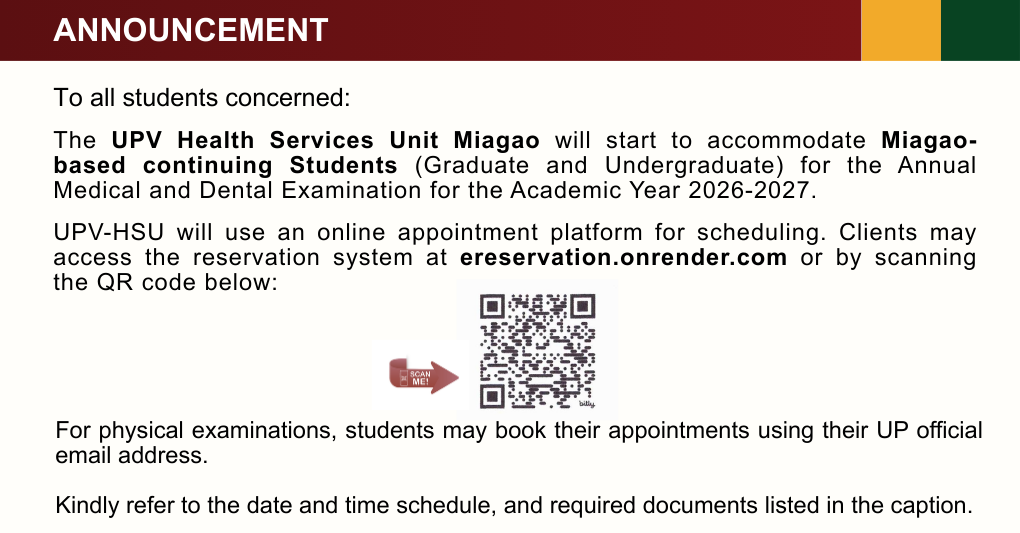 Annual Medical and Dental Examination for Miagao-Based Continuing Students (AY 2026–2027)